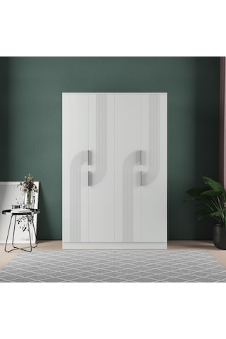 Ekin 4 Kapaklı Eko Bazalı Gardırop - Mdf Kapak Beyaz