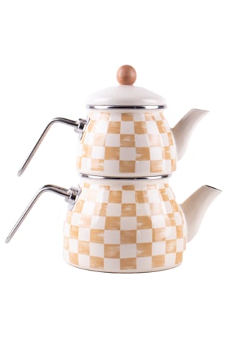 Beige Emaye Çaydanlık Krem