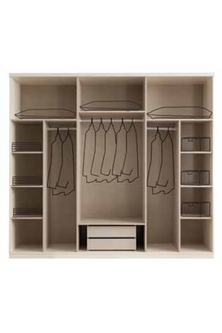 Ambiance Tamamı Mdf 6 Membranlı Kapaklı Reflekte Camlı Gardırop Dolap Beyaz