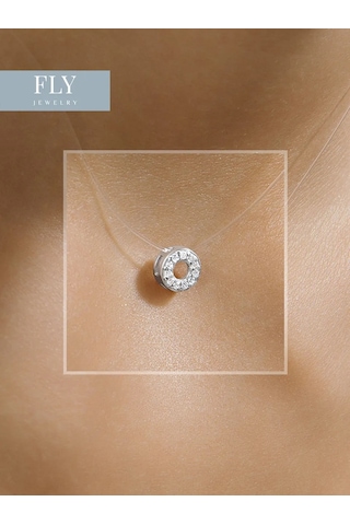 Fly Jewelry 925 Ayar Gümüş Zirkon Taçlı Kolye, Dantel İp 293323193 Gri