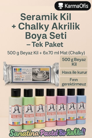 Seramik Kil 500 G + Chalky Akrilik Boya 6 70 Ml Mat Dekoratif Boyama & Modelleme Seti Chalky