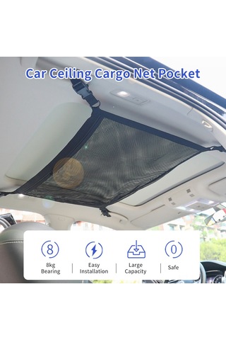 Gajeena Araç Tavanı İçin Ayarlanabilir Siyah Bagaj Saklama Filesi - Polyester Malzeme, Kolay Montaj Siyah