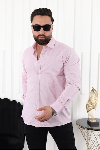 Mcz Giyim Pembe Renk Uzun Kollu Cepsiz Klasik Regular Erkek Gömlek
