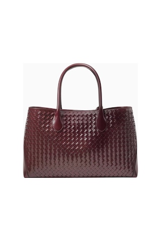 Aspinal Of London London Tote Bag Bordo Woven Deri Çanta, Iki Bölmeli, Logo Charm Detaylı, Şık Ve Işlevsel Tasarım Omuz Çantası
