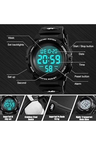 Çocuklar İçin Dijital Spor Saati Erkek Kız Erkek Su Geçirmez Günlük Elektronik Analog Kuvars 7 Renkli Led Saatler Alarm Kronometre Silikon Bant Aydınlık D Diğer