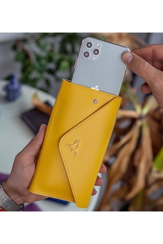 Bk Gift Kişiye Özel İsimli Telefon Ve Bozuk Para Bölmeli Zarf Model Sarı Kadın Cüzdanı, Sevgiliye Hediye, Anneye Hediye
