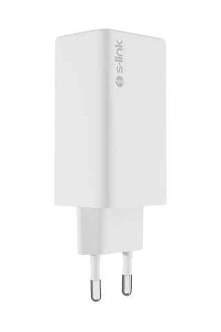 S-link Sl-ecg65 2 Usb-c + Usb-a Gan Pd 65w / Qc 18w Type Gan Pd/pps Beyaz Ev/notebook Şarj Adaptör