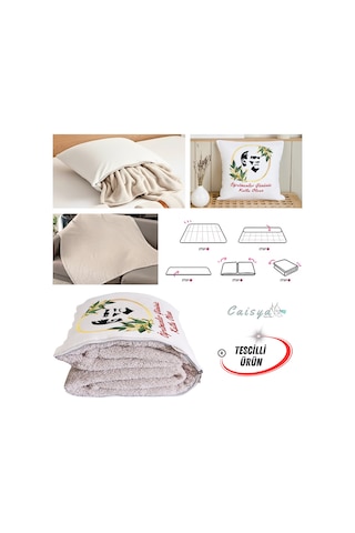 Öğretmenler Günü Atatürk Siluet Tv Battaniyeli Opsiyonel Dekoratif Yastık Kırlent 2in1 Battaniye Çok Renkli