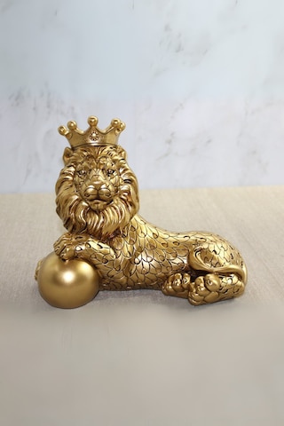 Büro Ev Ofis Hediyesi İçin 17x22cm Dekoratif Polyester Taçlı Aslan Figürü