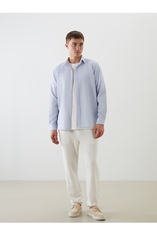 Lcw Vision Mavi Slim Fit Uzun Kollu Çizgili Erkek Gömlek