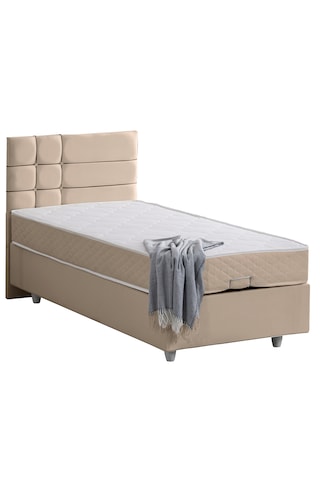 Almada Tek Kişilik Baza Başlık Letto Yatak Seti - Bej 90 x 190