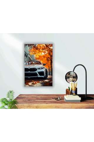 Beyaz Bmw Araba Temalı Cam Tablo