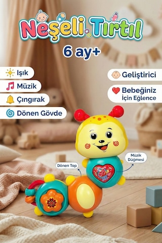 Renkli Şirin Tırtıl Bebek Aktivite Oyuncağı - Çıngırak Ses Çıkaran Melodili, Aydınlatmalı Öğretici Zeka Geliştirici Yenidoğan 6 Ay+