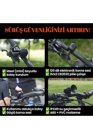 Upway Yüksek Sesli Elektronik Bisiklet Scooter Kornası - Pilli 120db Ses Gücü Siyah