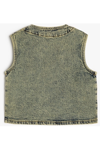 Koton Biker Kot Yelek Kolsuz Kapaklı Cepli Orta İndigo 4smb60005td