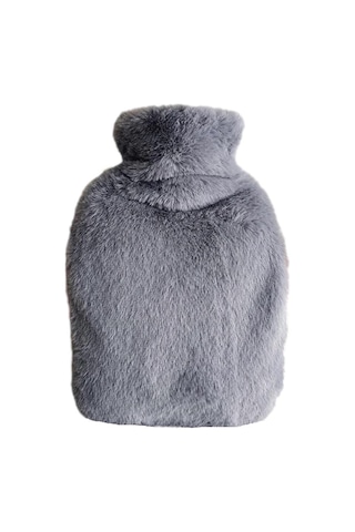 Sıcak Su Torbası Yan Cepli Gri Peluş Termofor 27x17x2cm 1 Litre Koyu Gri