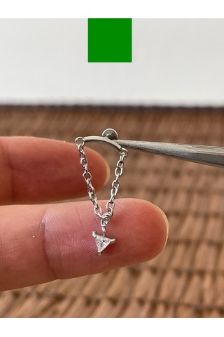 316 L Cerrahi Çelik Üçken Zirkon Taşlı Zincirli Dudak Helix Kıkırdak Tragus Piercingi Gümüş