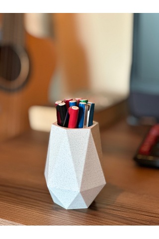 Şık Ve Modern Kalemlik 11cm - Mermer Beyaz Mermer Beyazı