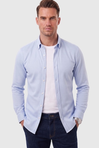Rizzup Erkek %97 Pamuk Slim Fit Dar Kesim Petek Dokulu Likralı Örme Mavi Gömlek 2600707