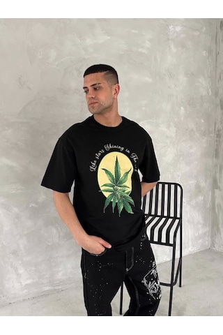 Veraura Lifestyle Ön Ve Arka Baskılı Oversize Bisiklet Yaka T-shirt- Siyah
