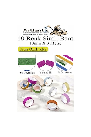 Renkli Simli Bant 10 Adet 1 Paket 10 Lu Simli Holgramlı Metalik Hobi Işıltılı Bantı Hediye Dekoratif 10 Rulo