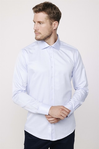 Tudors Modern Slim Fit Düz Saten Pamuklu Erkek Mavi Gömlek-25822-mavi Mavi