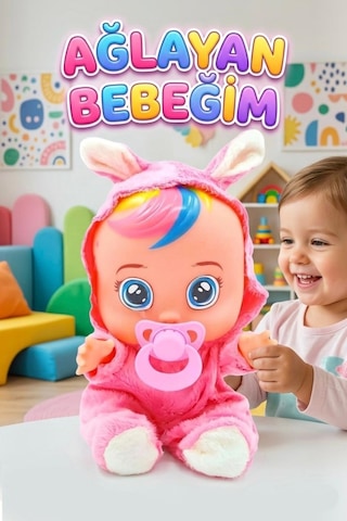 Pembe Kostümlü Ağlayan Ve Konuşan Et Bebek Emzikli Ve Biberonlu İnteraktif Oyuncak Bebek