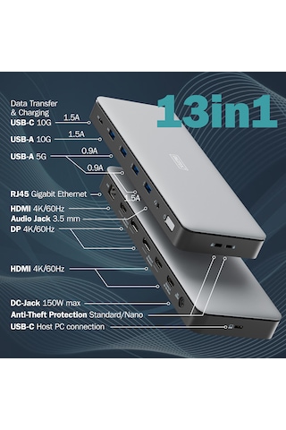 Dıgıtus Usb-c Docking Statio 3.2 Gen 2 13 Port