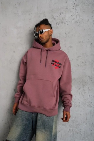 Veraura Lifestyle Erkek Şapkalı Güvercin Baskılı Kapşonlu Sweat - Gül Kurusu S Gülkurusu