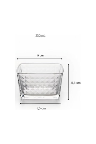 Piramit Desen Kahvaltılık Cam Kase Seti - 6 Adet - 350 Ml. Şeffaf