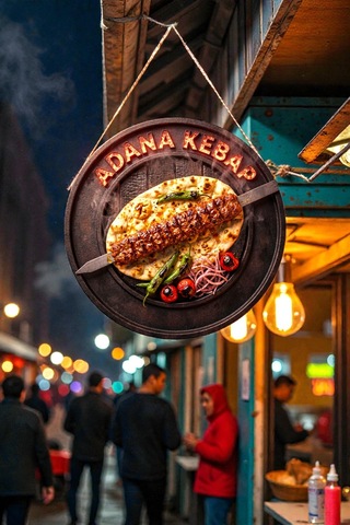 Adana Kebap Görselli İpli Mdf Ahşap Kapı Duvar Süsü, Restoran Dekoratif Tablo