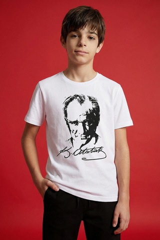 Tommy Life Beyaz Atatürk Baskılı Unisex Çocuk T-shirt - 11332