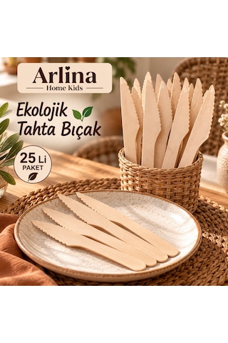 16 Cm Ekolojik Tahta Bıçak 25 Li Ahşap