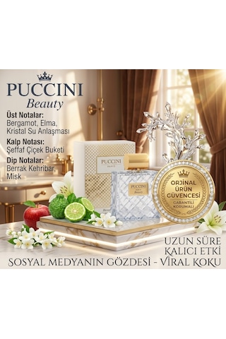 Puccini Paris Beauty Edp 100 Ml Kadın Parfümü Bergamot & Elma Notalı Kristal Tazelik Uzun Süre Kalıcı Özel Seri Çiçeksi