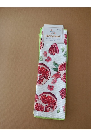Microfiber Temizlik Bezi 40x50 Cm 2 Adet Nar Tanesi Bir Adet Baskılı Bir Adet Naturel Yeşil