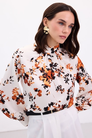 Sateen Dik Yaka Bluz - Oranj-136868 Oranj