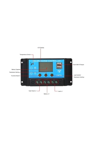 Trendooze 10a Akıllı Lcd Güneş Şarj Kontrol Cihazı, 12v/24v Otomatik Regülatör, Akıllı Yük Denetim