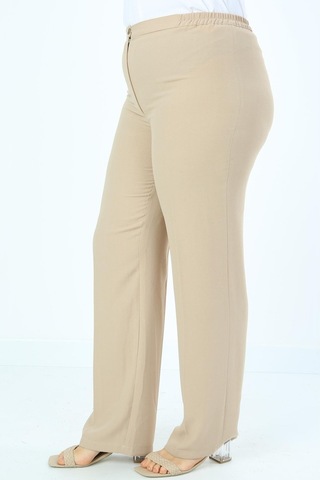 Ladies First Ladıes Fırst Büyük Beden 3570 Vizon Klasik Dar Paça Krep Pantolon