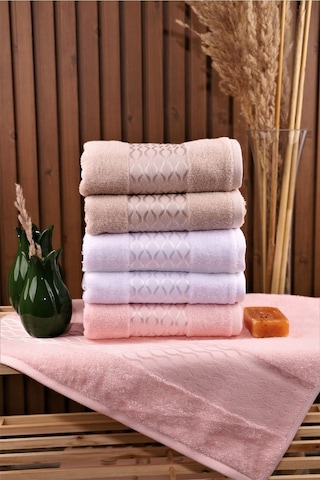 Özdilek Elissa 6'lı Pamuklu Su Emiciliği Yüksek 50 80 El Yüz Havlusu Beyaz-pudra-taş Çok Renkli