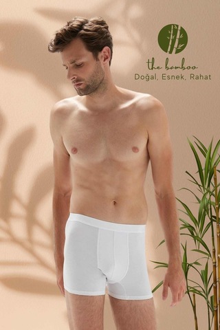 Weweus Beyaz Erkek Süper İnce Doğal Bambu Lüks Boxer 1012 Beyaz
