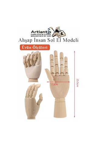 Ahşap Sol El Modeli 25 Cm 1 Adet Sol El Maketi Bayan Ahşap Manken Sol El Parmak Model Hareketli Esnek Eskiz Çizim Boyama