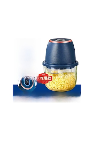 Hombey Evde Sarımsak, Et Ve Sebzeleri Hızlı Kesmek İçin Elektrikli Blender - 350ml Mavi Kalın Cam Kase + 6 Blatlı Gelişmiş Bıçak Diğer