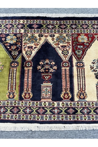 El Dokuma Afgan Halısı Saf Seccade Namazlık 86x152 %100 Yün Halı