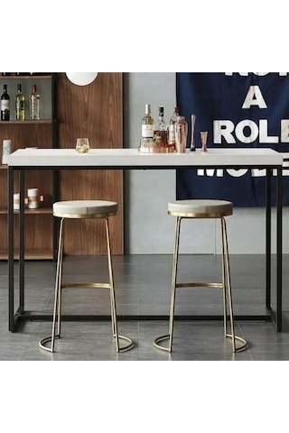 Tory Gold Metal Yuvarlak Doğal Ahşap Bar Taburesi Gold