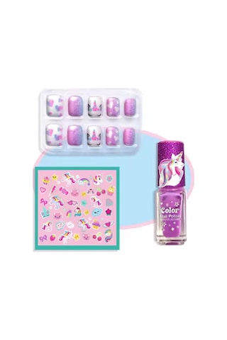 Tokidas Bff Nail Playing Set - Unicorn Modeli Ojeli Stickerlı Çocuk Takma Tırnak Seti Güzellik Seti - N05-unicorn-mor