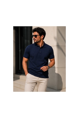 Luxıc Core Erkek Polo Yaka Lacivert Tişört Likralı Pike Kumaş Terletmez Slim Fit Günlük Şık Tasarım