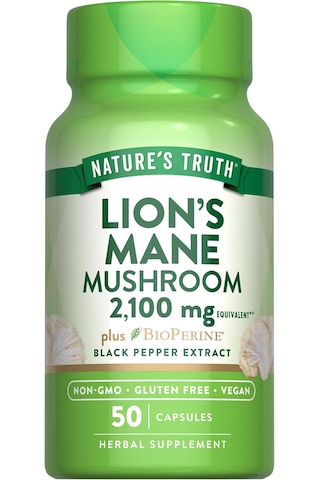 Nature's Truth, Lion's Mane Aslan Yelesi Mantarı Mushroom Plus Bioperine , 2100 Mg, 50 Capsules Aromasız