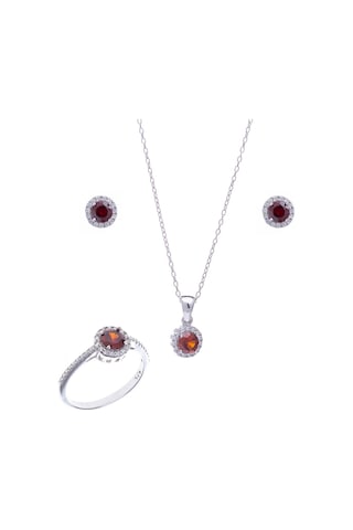 Kırmızı Zirkon Taşlı 925 Ayar Gümüş Kadın Üçlü Tektaş Set