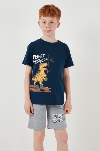 Lela Pamuklu Regular Fit Bisiklet Yaka Şortlu Alt-Üst Erkek Çocuk Takım 6212009 Indigo