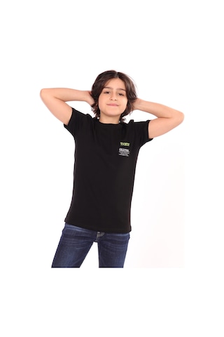 Toontoy Kids Toontoy Erkek Çocuk Göğsü Arma Detaylı Tişört Siyah